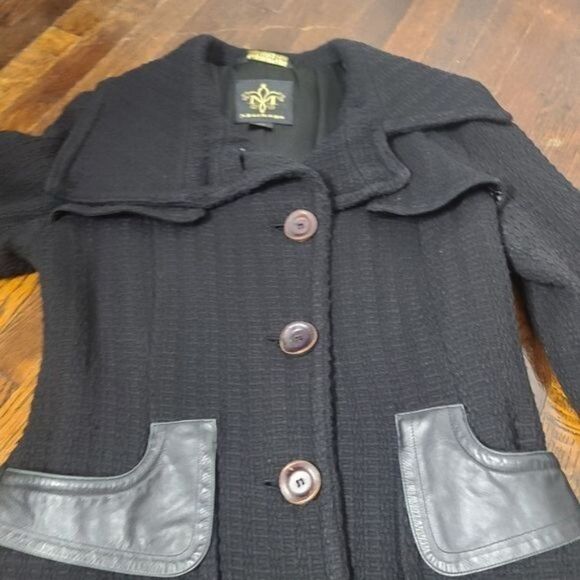 MACKAGE Black Wool With Leather Trim Woman's Peacoat size Large - Picture 10 of 14